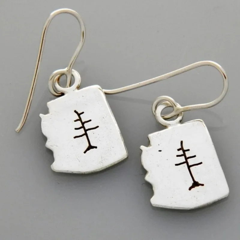 

Creative Designer Carved Nature Scenery Silver Color Tree Earring Vintage Rectangular Dangle Earrings Jewelry Wholesale