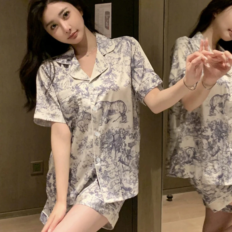 China Style Ink and Wash Landscape Painting Pajamas Women 2024 New Summer Cool Female Sleepwear Classic Elegant Short Housewear