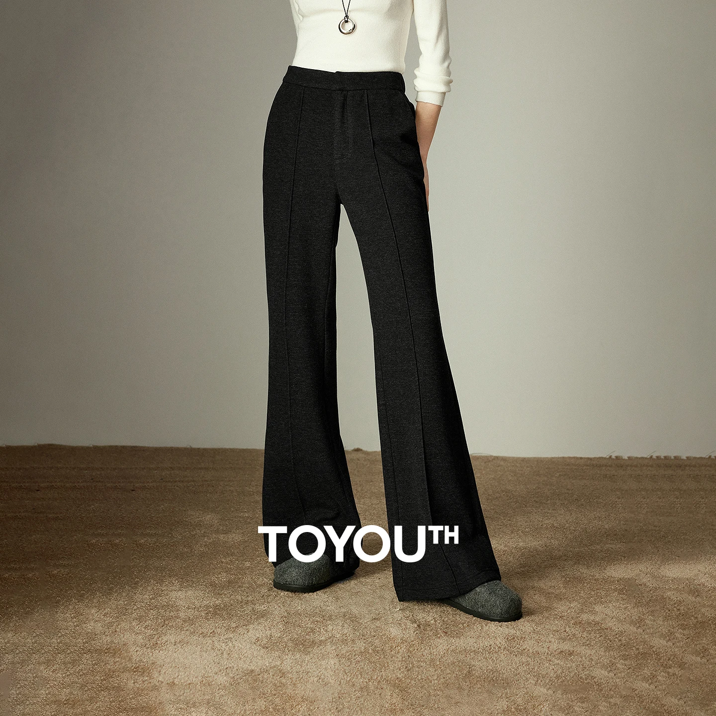 

TOYOUTH 2025 Новые зимние женские повседневные брюки, облегающие расклешенные клейкие рисовые текстуры русалки, брюки полной длины со средней и низкой талией