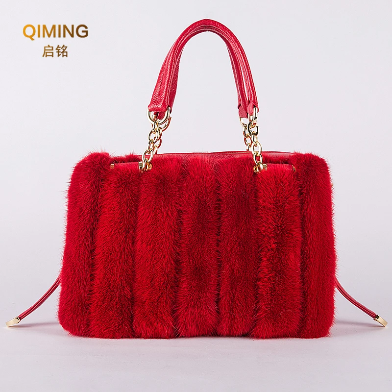 New Real Mink Fur Bag Women Winter Luxury Handbag Ladies Handbags Crossbody Single Shoulder Bag Solid Color Party Hand Bag Woman