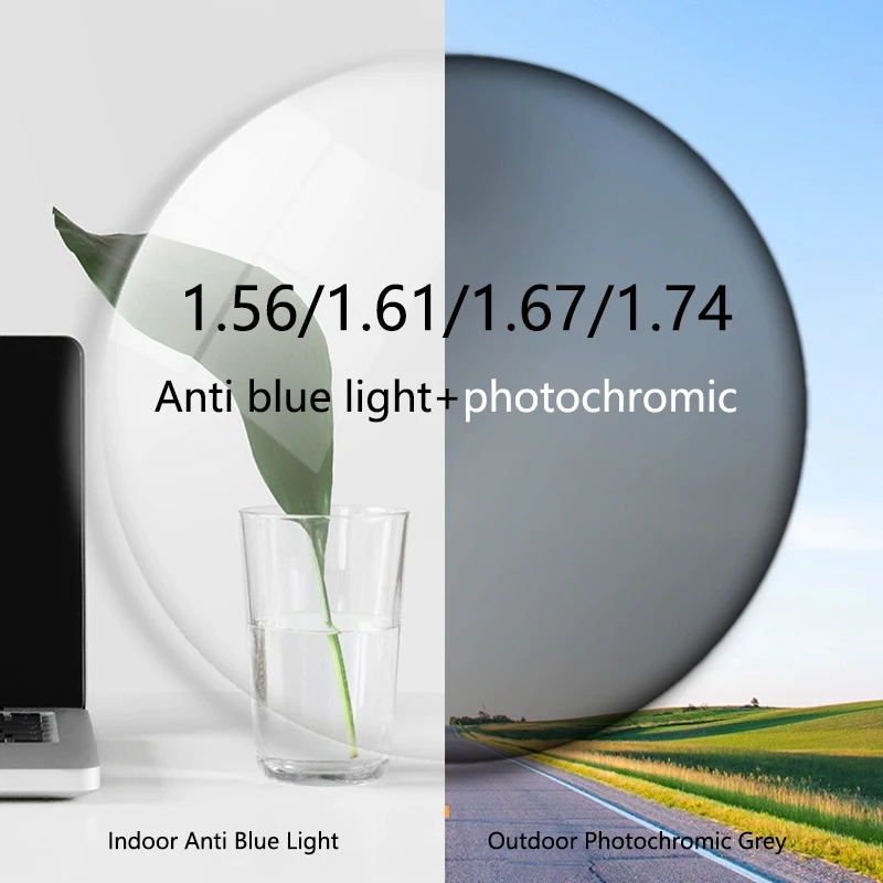 

Anti Blue Light Blocking Photochromic Lens 1.56 1.61 1.67 Optical Prescription Lens Computer Myopia Hyperopia Man Woma