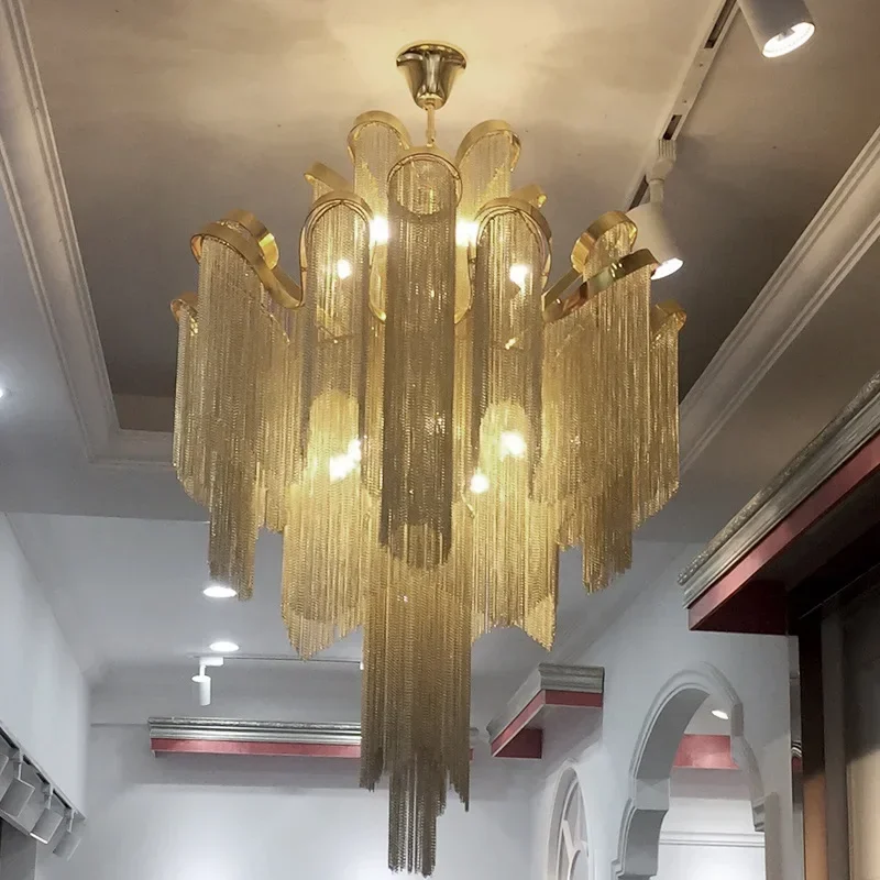 JOChandelier en aluminium avec télécommande, glands de luxe modernes, plafonniers chromés à intensité variable pour salon, décor de chambre à coucher