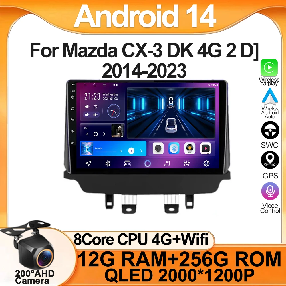 For Mazda CX-3 DK Mazda 2 DJ 2014 - 2023 Car Multimedia Video Player Touch Screen 2din Intelligent System DSP Carplay 5G Wifi