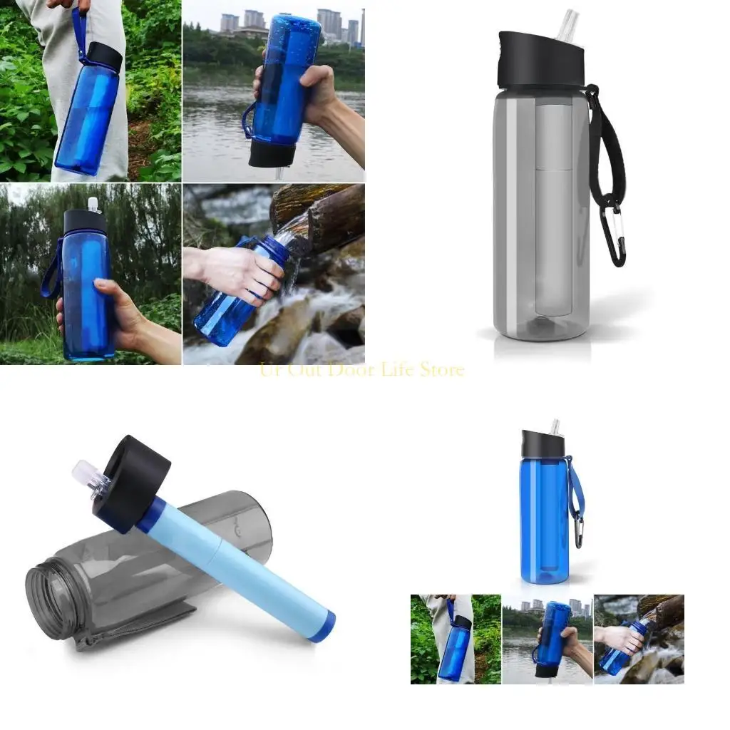 

77UF Filtered Water Bottle, 0.01-Micron Water Filter Bottle Reusable Reusable Water Purifier Bottle for Hiking Travel Camping