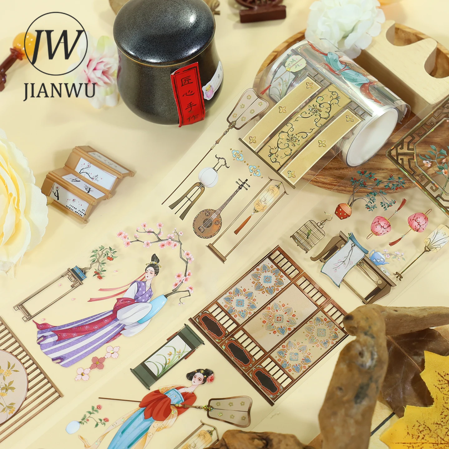 JIANWU 60mm*200cm Vintage Character Window Landscape Material Collage Scrapbooking PET Tape Creative DIY Journal Stationery