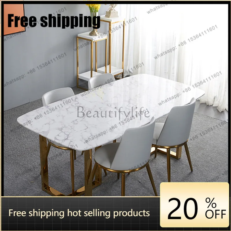 HJ Italian simple rock slab dining table modern small apartment negotiation table