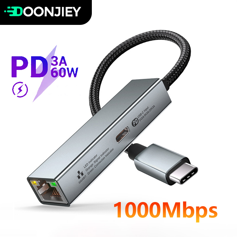 2 in 1 USB Type C to RJ45 USB-C Converter HUB PD 60W Fast Charging Type-C Network Card Lan Gigabit Adapter Cable For PC Notebook