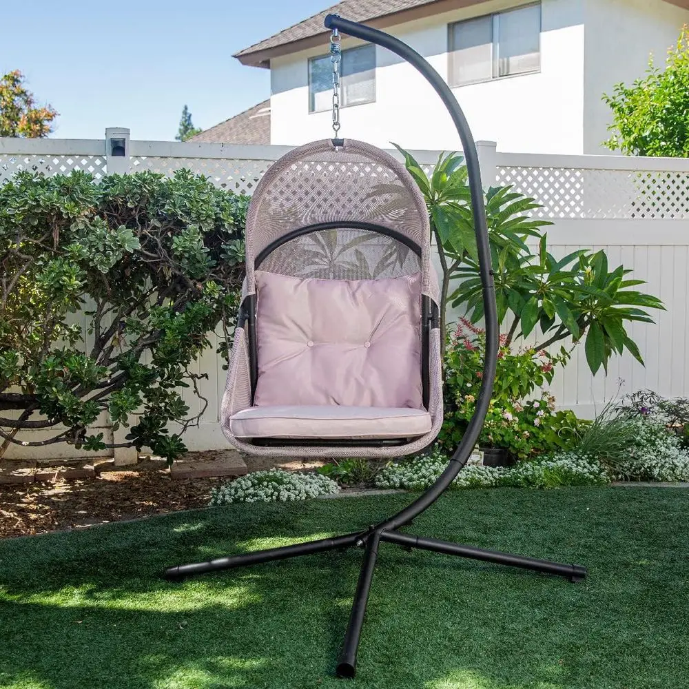 Hanging Chair Egg Chair Cushion w/Indoor/Outdoor Basket Lounge Seat Collapsible Egg Chair, Beige