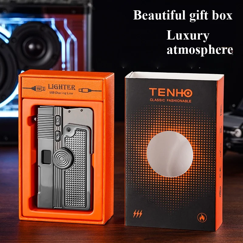 Multifunktionales, zusammenklappbares Verformungs-Dual-Arc-Feuerzeug, winddicht, gerade nach vorne, kreativer Dekompressions-Gyro, trendiges Spielfeuerzeug