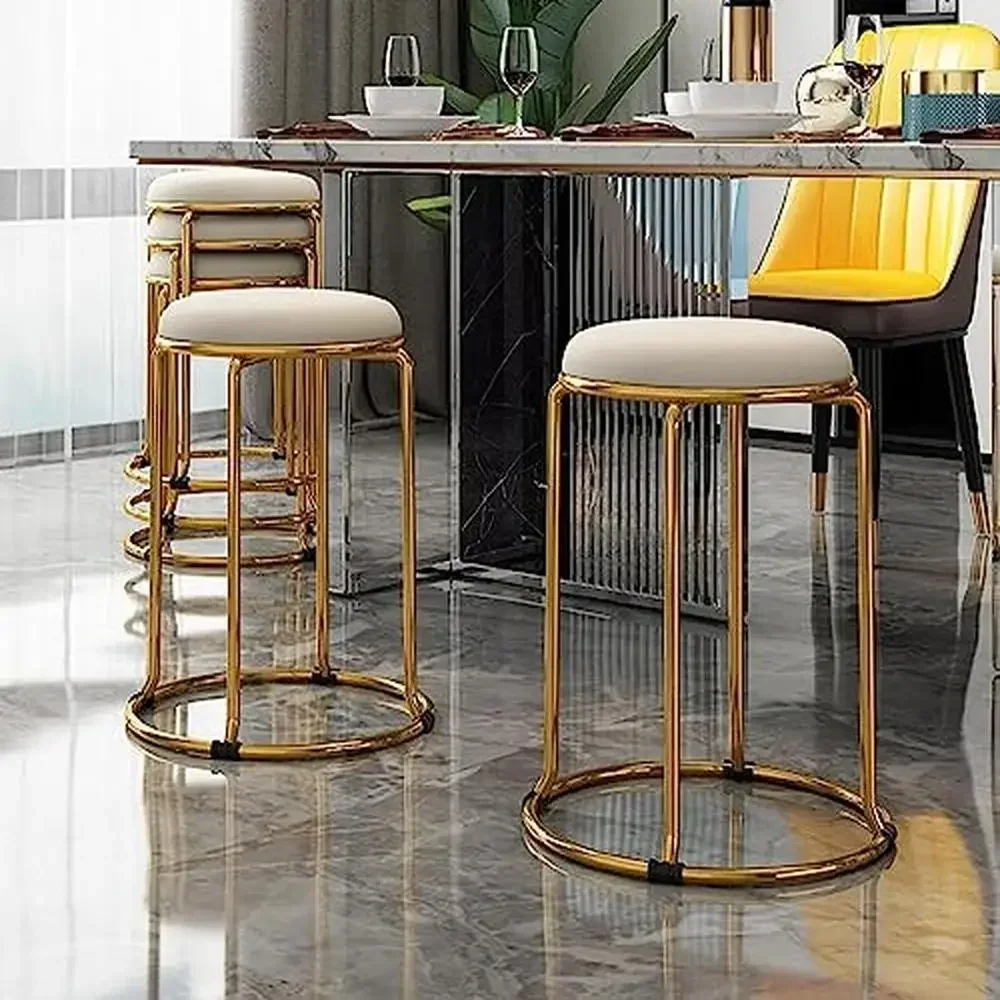 5 Pack Stackable Velvet Round Vanity Stools Set Metal Sitting Chairs Living Room Kitchen Bedroom Easy Assembly and Space Saving