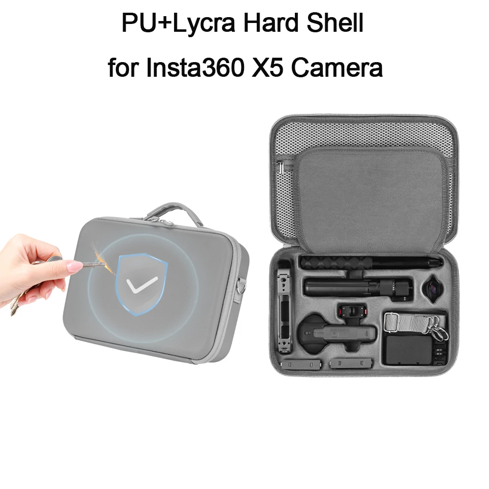 

Wtohoby Portable Storage Case for Insta360 X5 Anti-collision Durable Hard Shell Full Protection PU+Lycra 360 Camera Box Hand Bag