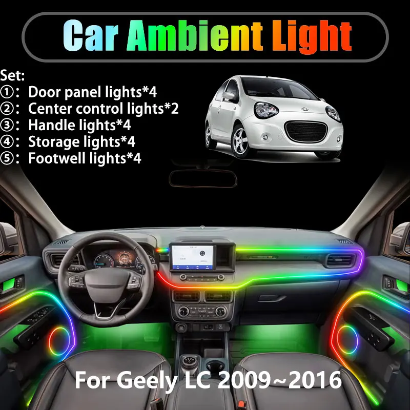

For Geely LC 2009~2016 Panda GX2 EC2 2/18 in 1 Car ambient lighting Led trunk interior led lights USB RGB Ensemble Streamer Auto