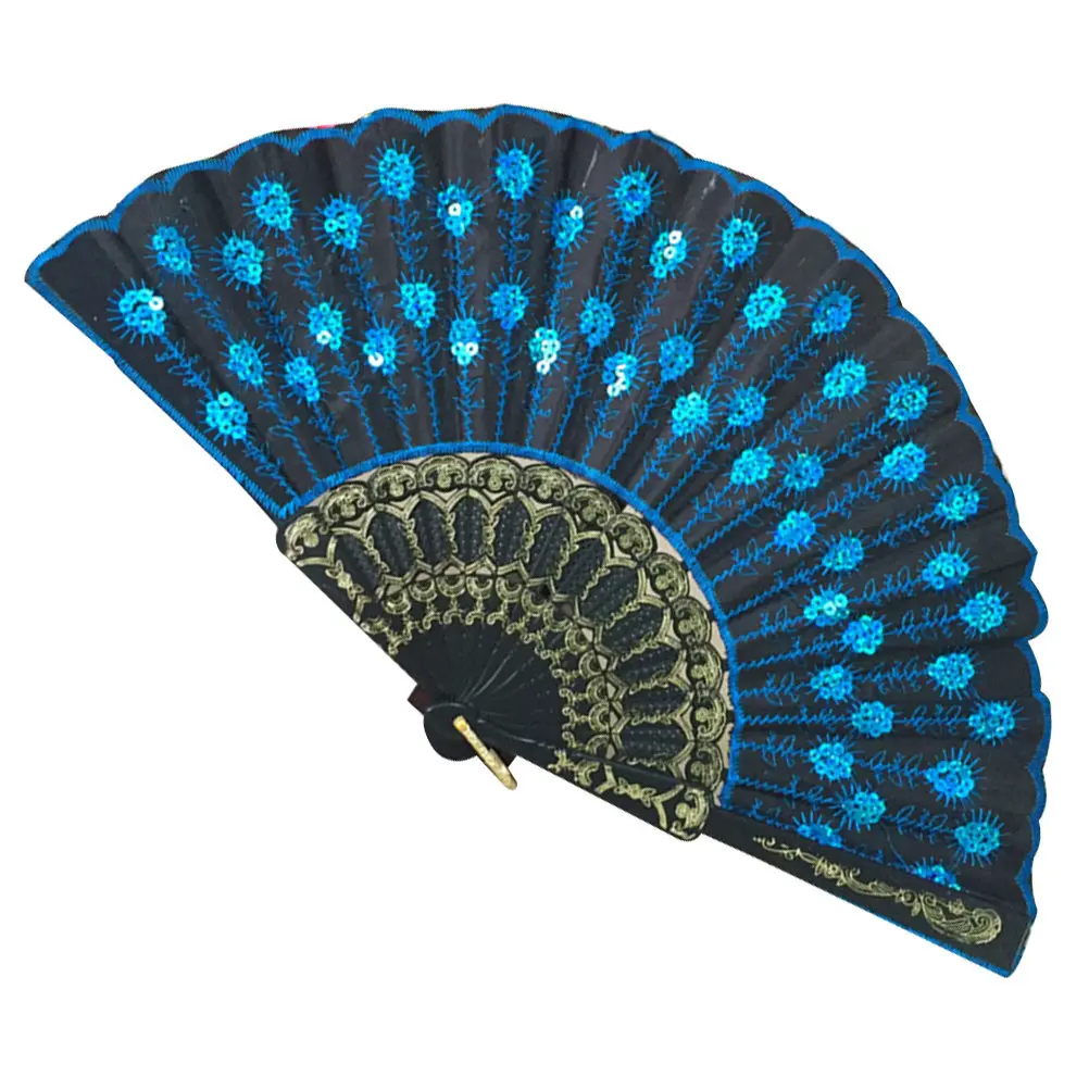 

1 шт. Складной веер ручной работы с вышивкой в виде павлина, с пайетками, для женщин, для танцевальных выступлений и использования на сцене