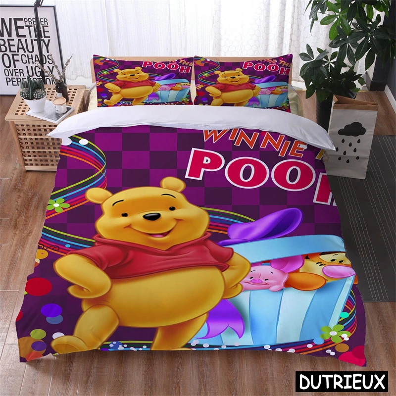 Disney Cartoon Winnie The Pooh Kawaii Bedding Set Queen King Size Duvet Cover Set For Children\'s Boys Girls Gift Bedroom Decor