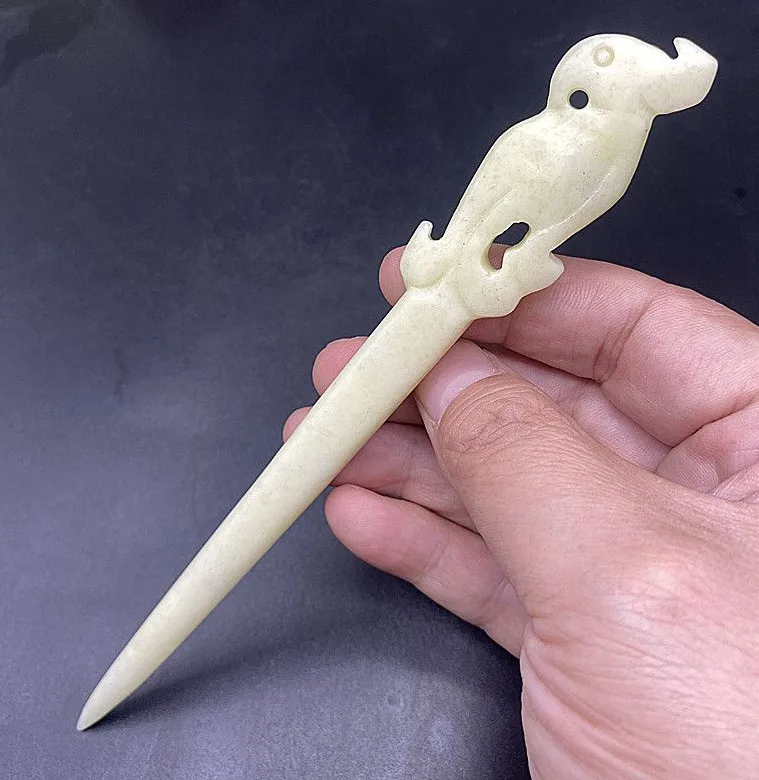 old jade phoenix hairpin CHINESE FOLK Old Hand Carving traditional