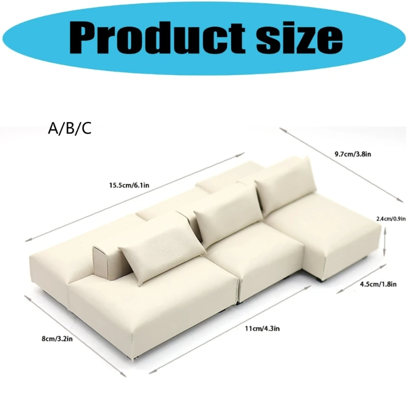 Simple Couch Mini Sofa Set Soft Fabric Dollhouses Furniture 1/20 Scale Leather Couch with Model Displays view 3