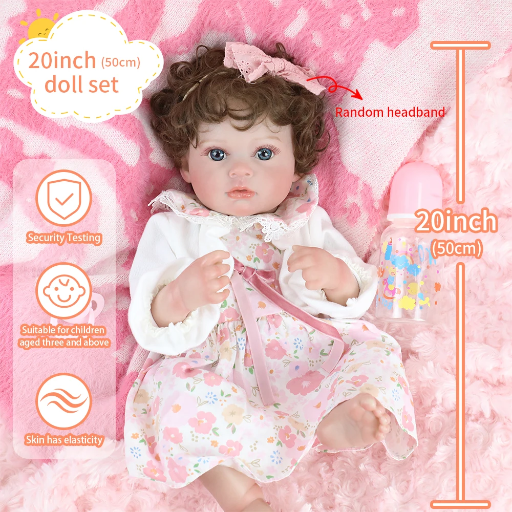 

50CM Full Soft Vinyl Silicone Body Girl Reborn Doll Detailed Lifelike Hand-rooted Hair Collectible Art Doll Best Christmas Gifts
