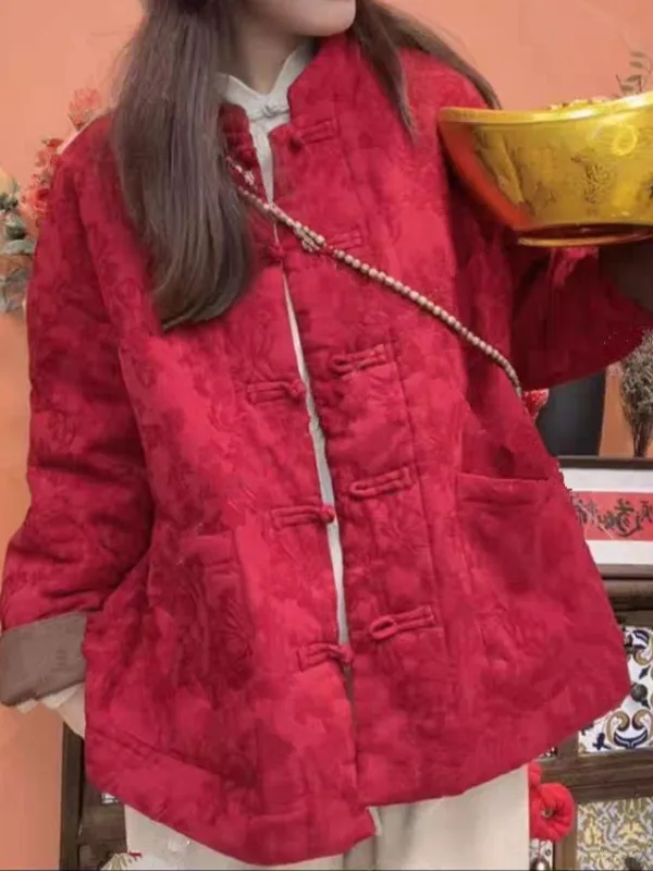 

New Chinese Style Heavy Embroidery Cotton Jacket Women's Winter Thickened Buttoned Tang Costume Style Sewn Cotton Coat