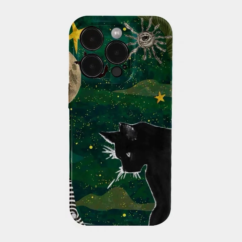 

Ins Green Starry Sky Black Cat Case for IPHONE 17 16ProMax 15 14 13 12 11 PRO Plus Acrylic TPU Two in One Magnetic Phone Cases