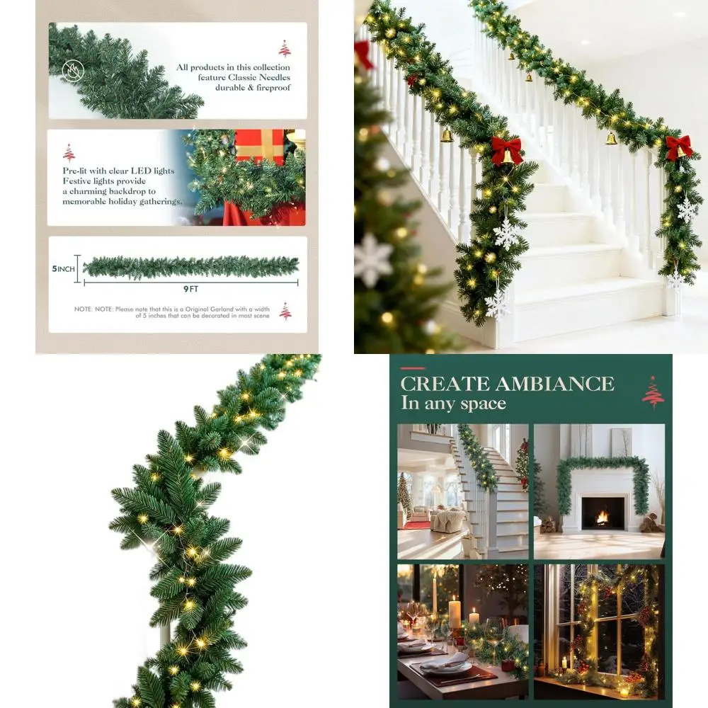 

9FT Battery-Powered Lighted Artificial Pine Garland for Indoor & Outdoor Christmas Decorations
