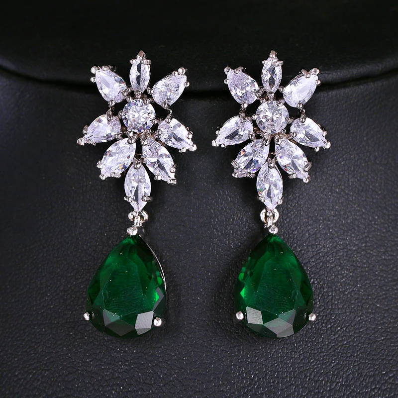 SUGO New Arrival Fashion Beautiful Green Color High Quality Cubic Zirconia Earrings for Elegant Women Shiny Party Jewelry