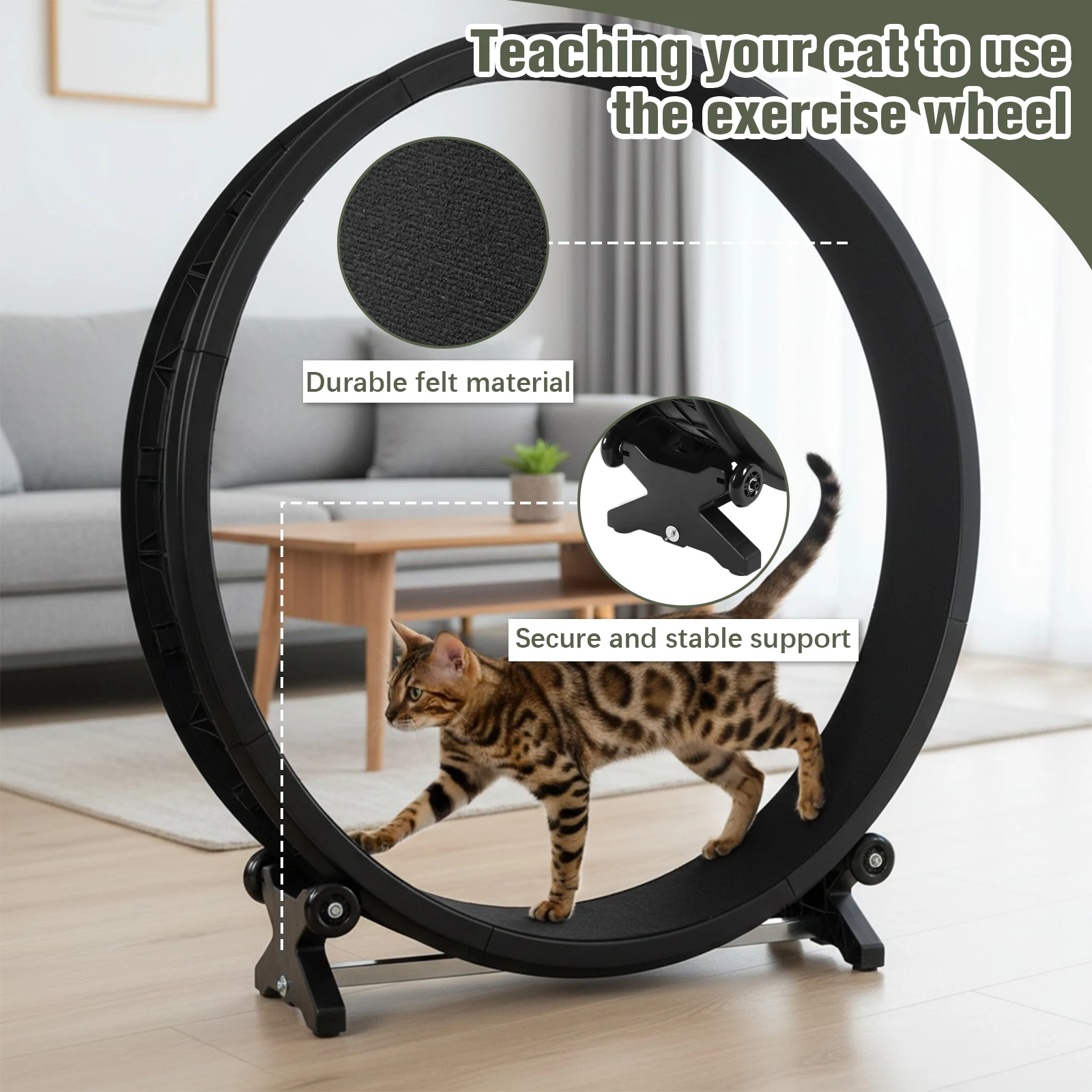 

Беговое колесо для кошек диаметром 48 дюймов с черными противоскользящими накладками, выдерживающее до 25 фунтов, для прогулок/тренировок