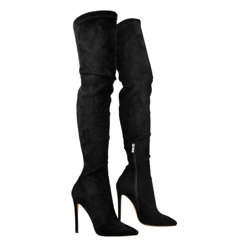 Stretch Thigh High Boots Women Autumn Winter Sexy Over the Knee Boots Flock High Heel Black Gray Long Shoes Woman Big Size