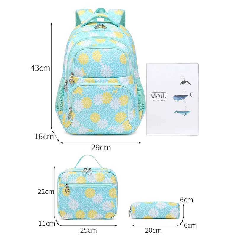 3 Pcs/Set Children School Bags for Teenage Girls Waterproof School Students Backpack Kids Schoolbag With Pencil Case Lunch box