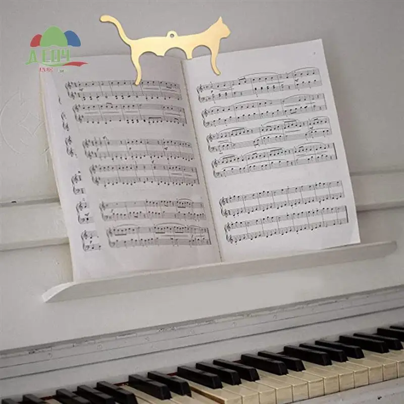 AED4-Clip de partituras en forma de gato Clip de libro de música Rendimiento al aire libre, notas, libro, piano, guitarra, violín (oro)