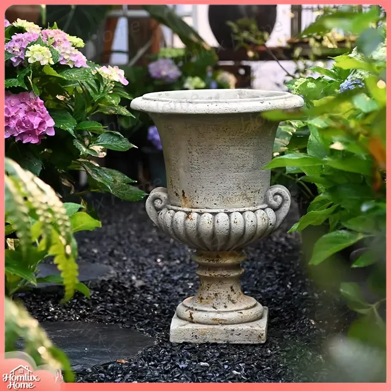 European Style High Footed Large Flowerpot for Balcony Garden Villa Decoration Roman Column Antique Photography Prop Home