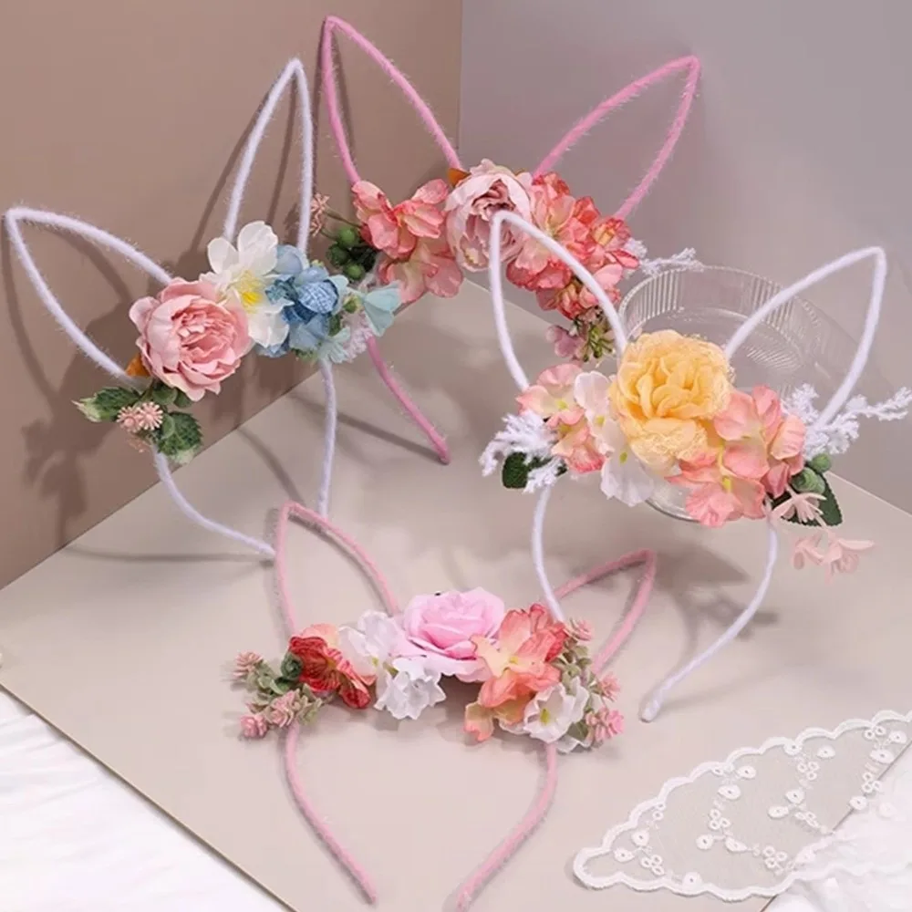 

Cute Artificial Flower Easter Garland Forest Floral Rabbit Ears Headband Headpiece Colorful Bunny Ears Hair Hoop Holiday Decor