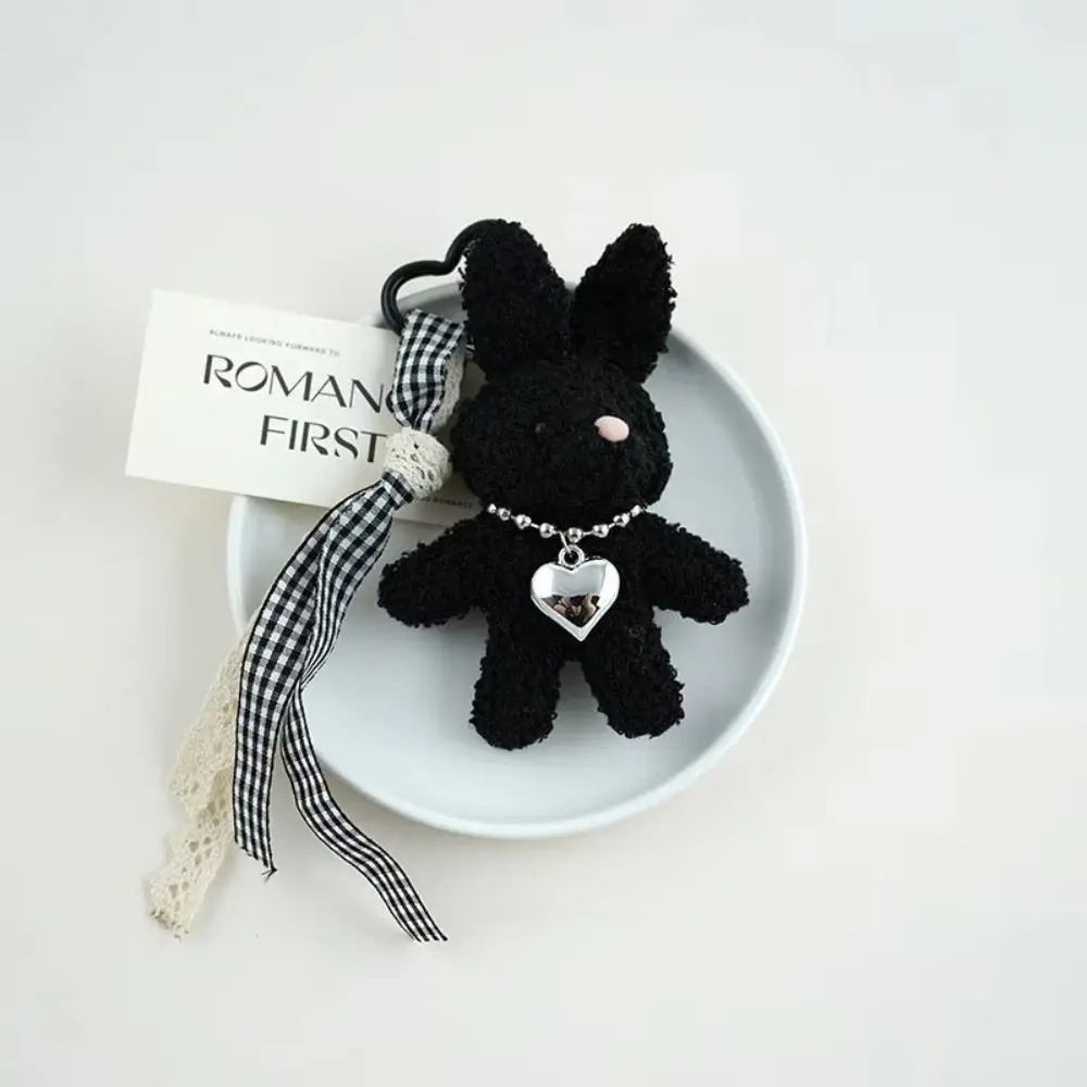 Lightweight Silver Heart Plush Bunny Keychain Bow Ribbon Cute Rabbit Rabbit Doll Charm Soft Plush Rabbit Plush Doll Gift Giving