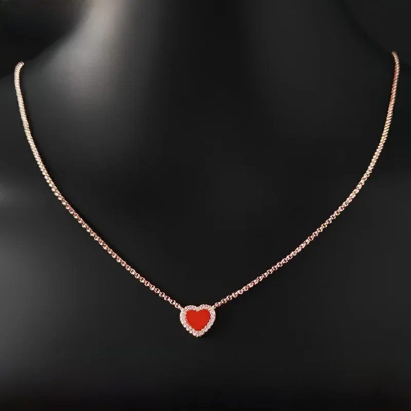 

Rose Gold Heart Shaped Necklace for Women Simple Elegant Trendy Girlfriend Red Pearl Mother-of-Pearl Sweater Chain Fashion Je...