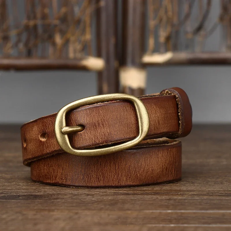 

2.3cm Do Old Copper Buckle Width Women Cowskin Genuine Leather Belt for Female Strap Ladies Adjustable Belts Retro High Quality