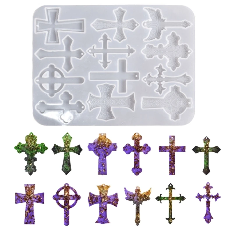 Various Styles Cross Earring Drop Glue Mold Diy Christmas Keychain Necklace Mold for Key Pendant Ornament Silicone Mold