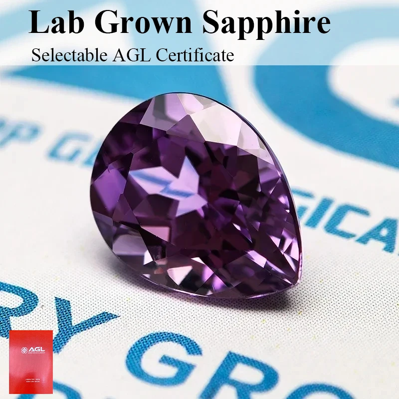 

Purplish Blue Color Lab Grown Sapphire Pear Shape VVS1 Gemstone for Charms Diy Jewelry Making Ring Selectable Certificate