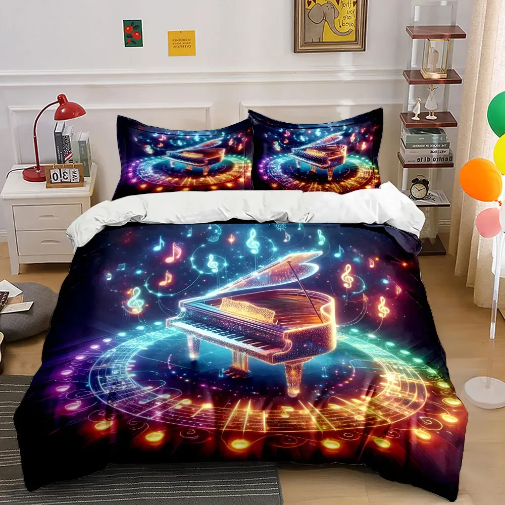 Musical Piano Decor Set Soft Comfortable Duvet Cover Bedding Set Included 1*Duvet Cover & 2*Pillowcases, gift