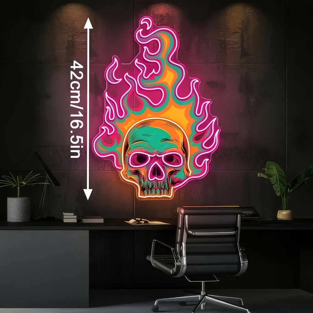Vibrant Skull Neon Light LED Neon Sign สําหรับเกมห้องนอนปาร์ตี้บาร์คลับ Man Cave Wall Decor ของขวัญวันเกิด USB หรี่แสงได้