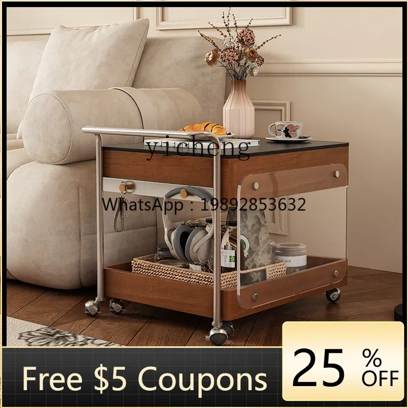 retro retractable coffee table living room multi-functional rock slab side table antique storage removable tea table