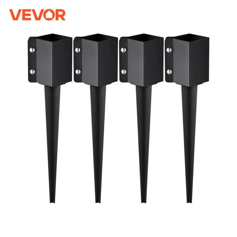 VEVOR Fence Post Anchor Ground Spike 4 Pack 24 x 4 x 4 In Outer Diameter (Inner Diameter 3.5 x3.5 In) Metal Black Powder Coated