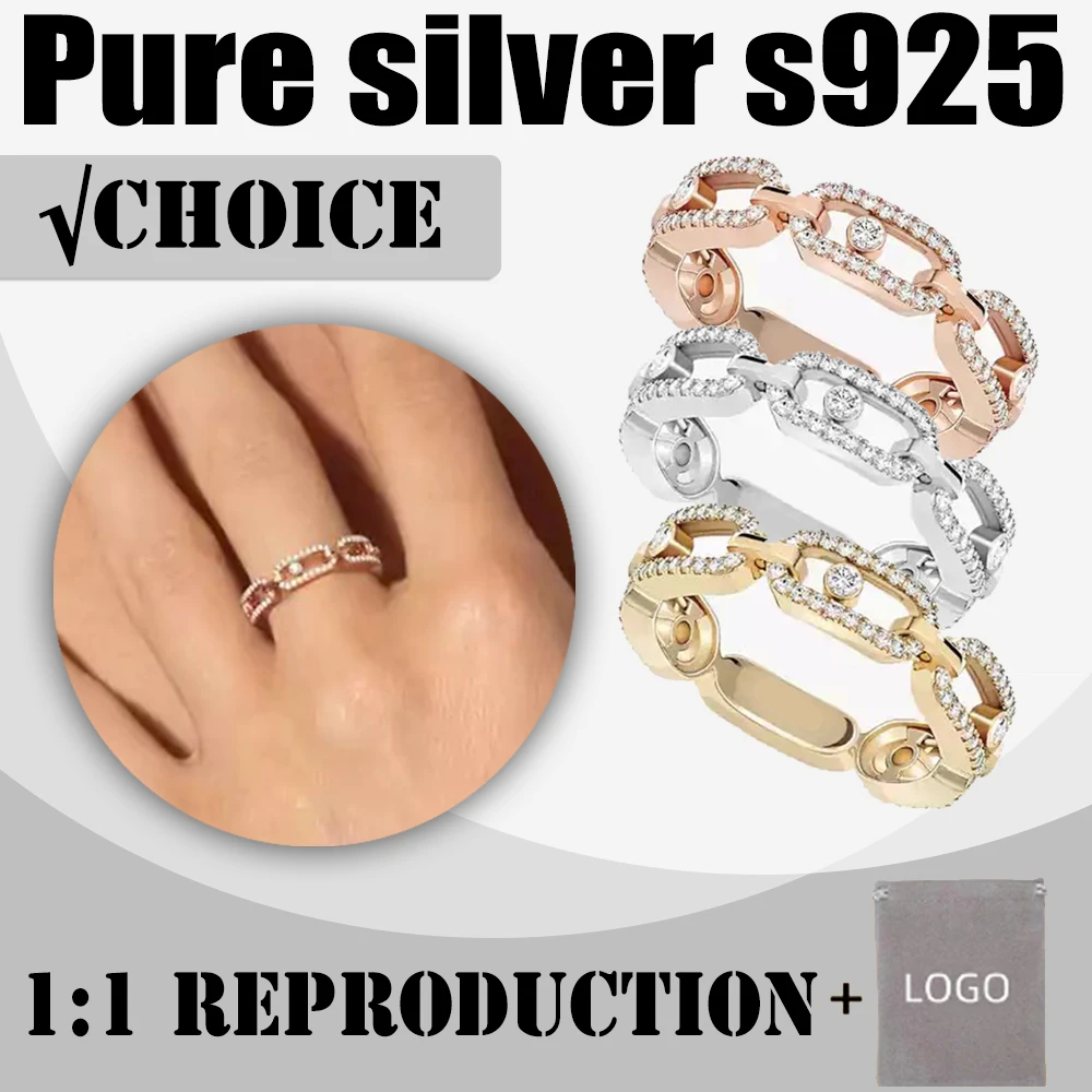 

Pure silver s925 chain hollow sliding diamond MOVE LINK series dense set diamond multi circle women's ring