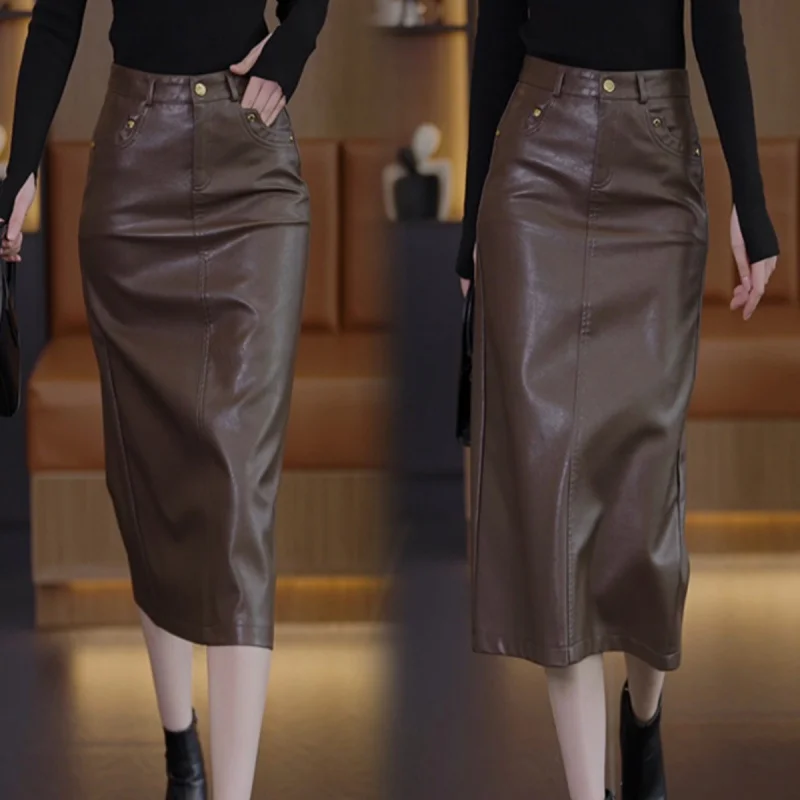 

Women's Autumn High-Waisted Fashionable Elegant Split Mid-Length Bodycon Skirt