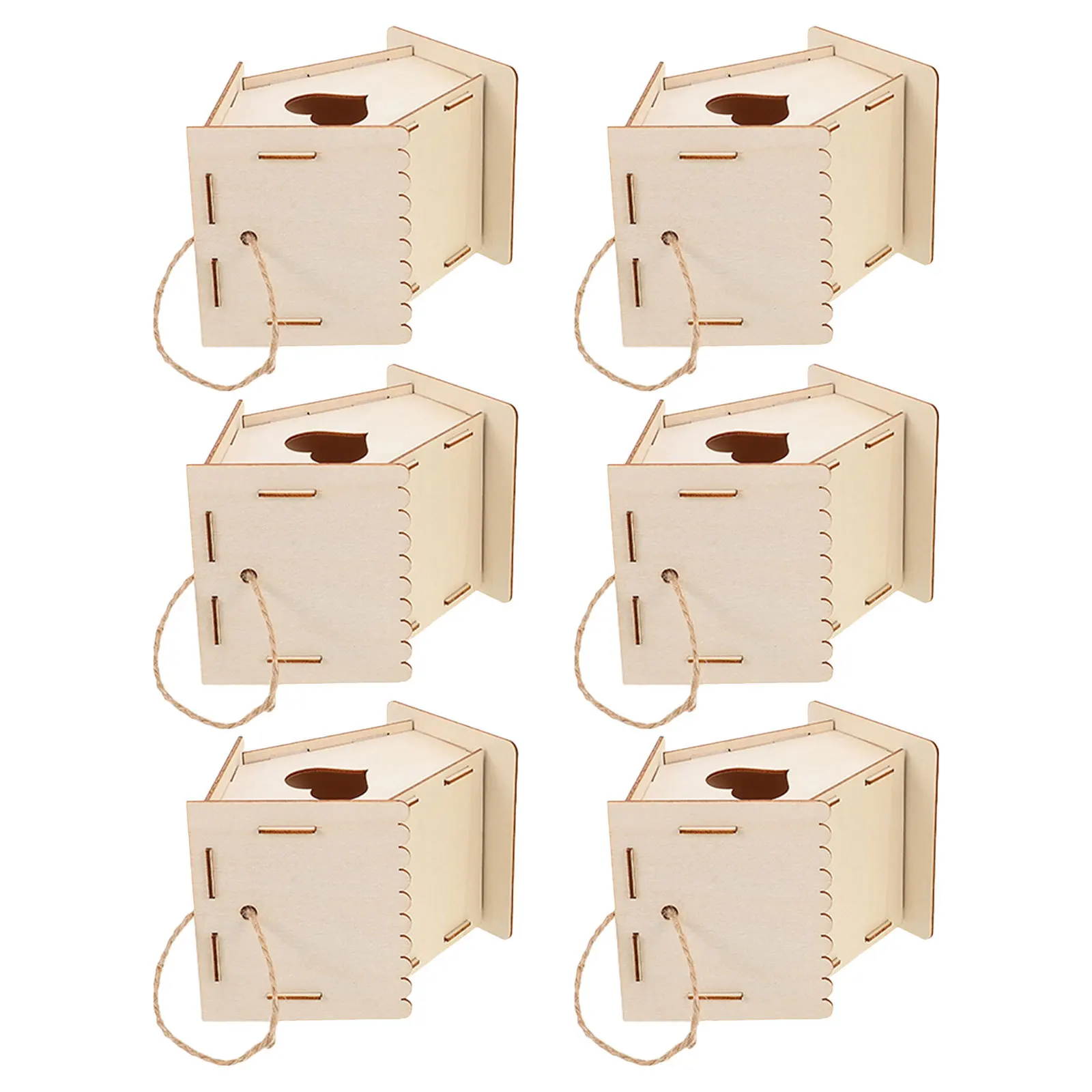 6 قطع من باب بيت الطيور للأطفال غير المطلي، باب على شكل قلب خشبي، لمسة نهائية ناعمة، ديكور معلق خارجي، نشاط الرسم العائلي