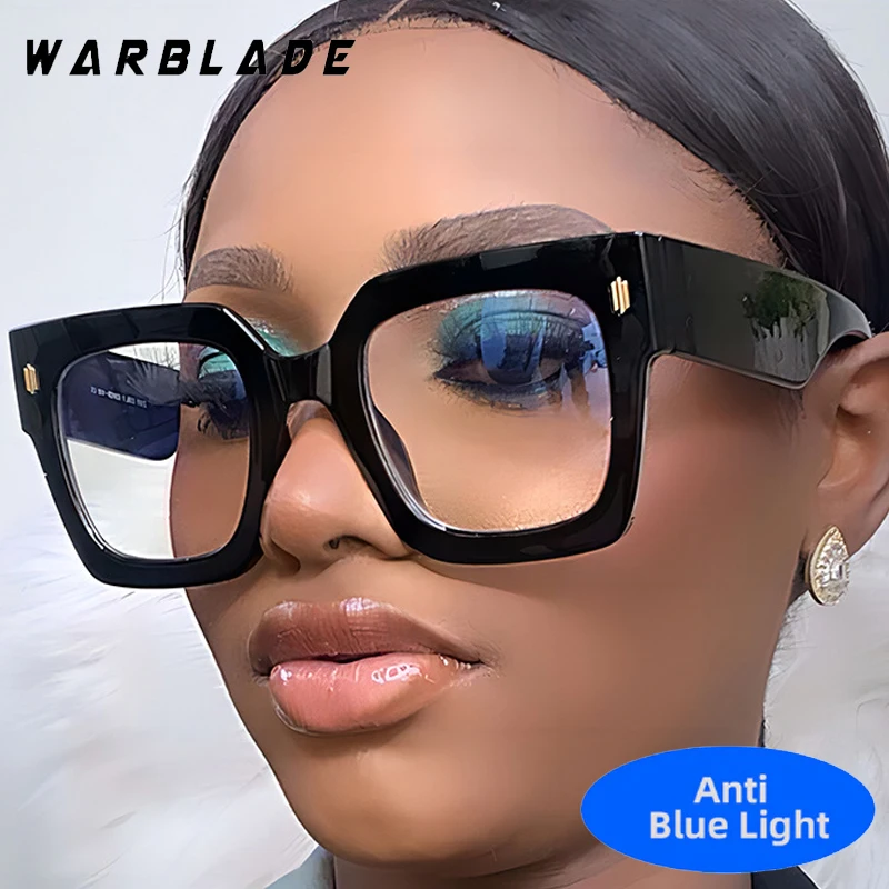 

Punk Retro Rivets Decoration Oversized Square Anti-Blue Light Women Glasses Trendy Men Reading Optical Eye Protection Eyewear