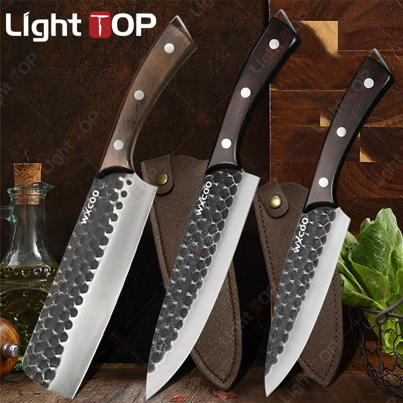 Hand Hammered Chef's Knife Professional Japanese Kitchen Knife Stainless Steel Meat Cleaver Vegetable Slicer Kitchen Accessories