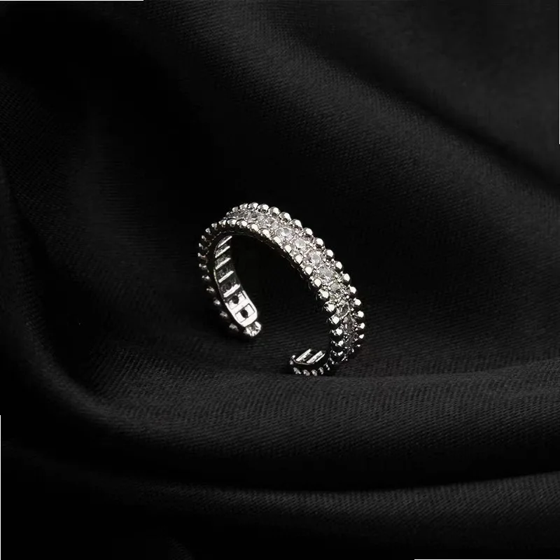 2024 New Retro Beaded Edge Open Ring, Full Diamond Glossy Wide Band Statement Ring for Women