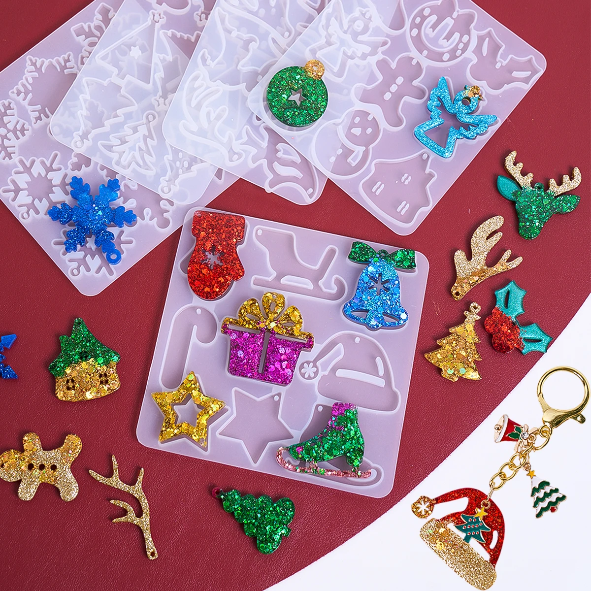 Christmas Tree Pendant Resin Mold DIY Creative Variety Christmas Series Earring Jewelry Silicone Mold Xmas Gift Making Supplies
