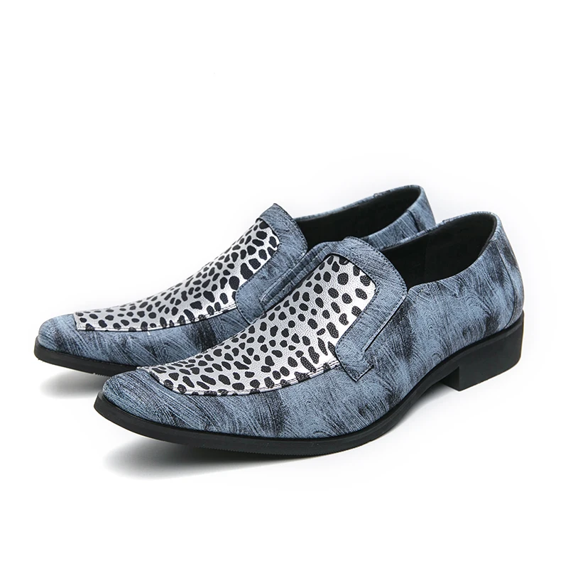 Summer New Leopard Print Men\'s Shoes Pointed Slip-on High Quality Leather Oxford Shoes Office Dress Shoes Luxury Wedding Shoes