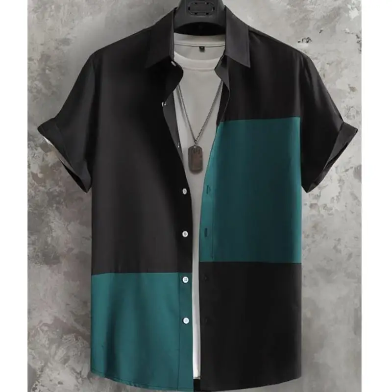 Men's 3D Patchwork Plaid Printed Casual Shirt Loose Oversized Summer Short Sleeve Daily Streetwear Top