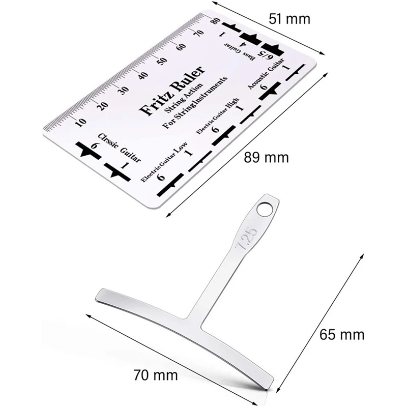 10-Piece Set Guitar Measuring Tool Include 9 T-Shaped Arc Ruler 1 Guitar String Height Ruler For Guitar And Bass Setup